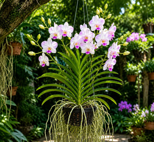 Premium Orchid Plant in Hanging Pot | Live Indoor Flowering Plant | Sukhagam